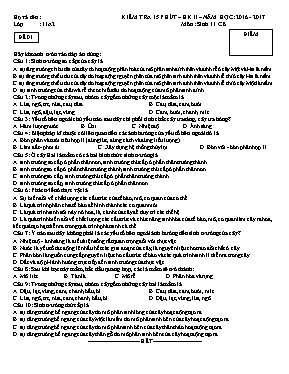 Đề kiểm tra 15p học kì II Sinh học 11 lần 1 - Năm học 2016-2017